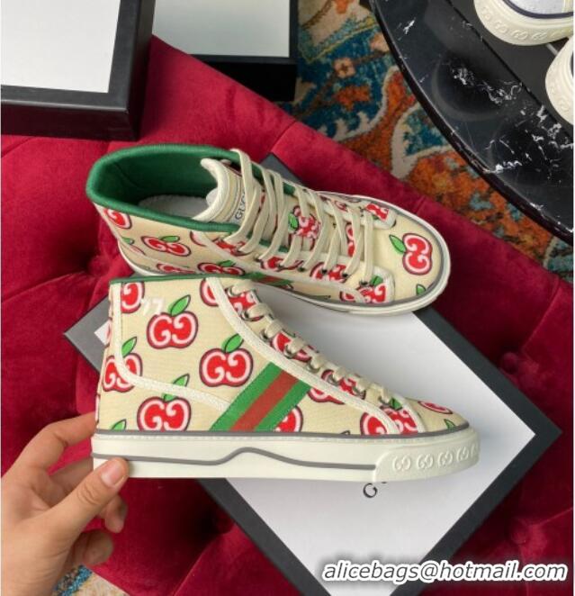 Popular Style Gucci Tennis 1977 High Top Sneakers in GG Apple Canvas 120304