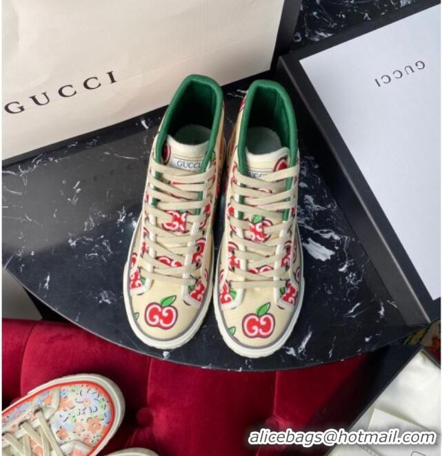 Popular Style Gucci Tennis 1977 High Top Sneakers in GG Apple Canvas 120304