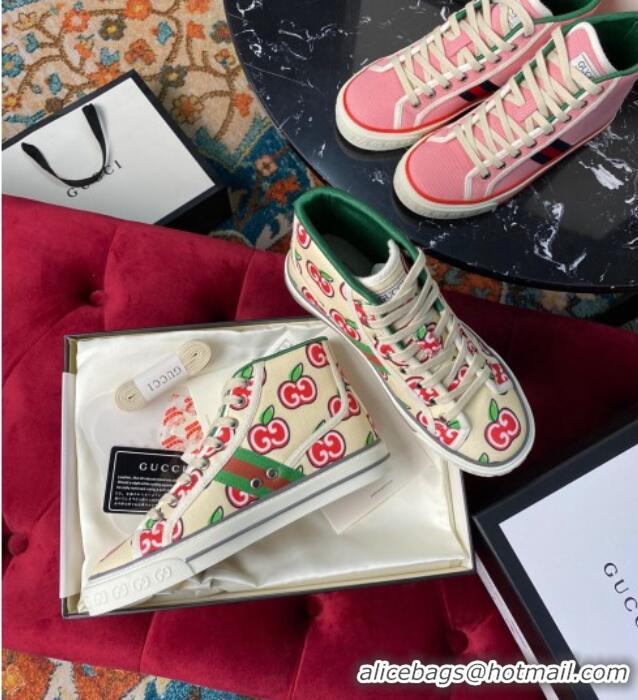 Popular Style Gucci Tennis 1977 High Top Sneakers in GG Apple Canvas 120304