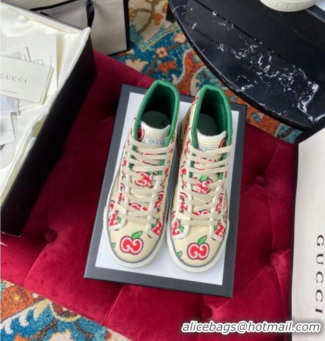 Popular Style Gucci Tennis 1977 High Top Sneakers in GG Apple Canvas 120304