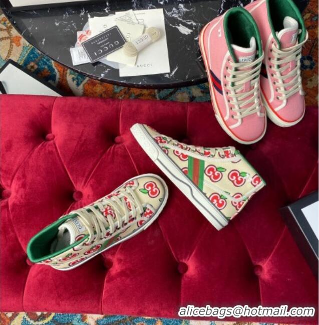 Popular Style Gucci Tennis 1977 High Top Sneakers in GG Apple Canvas 120304