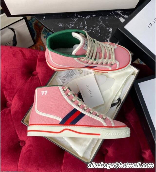 Best Price Gucci Tennis 1977 High Top Sneakers in Pink Canvas 120305