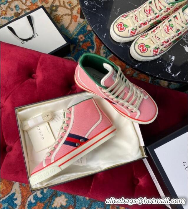 Best Price Gucci Tennis 1977 High Top Sneakers in Pink Canvas 120305