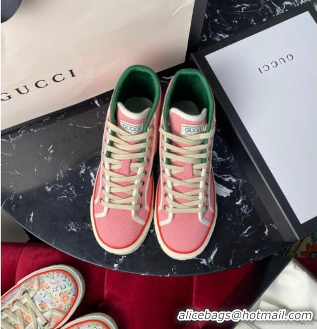 Best Price Gucci Tennis 1977 High Top Sneakers in Pink Canvas 120305