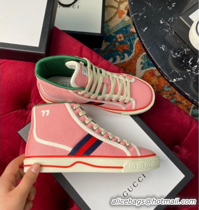 Best Price Gucci Tennis 1977 High Top Sneakers in Pink Canvas 120305