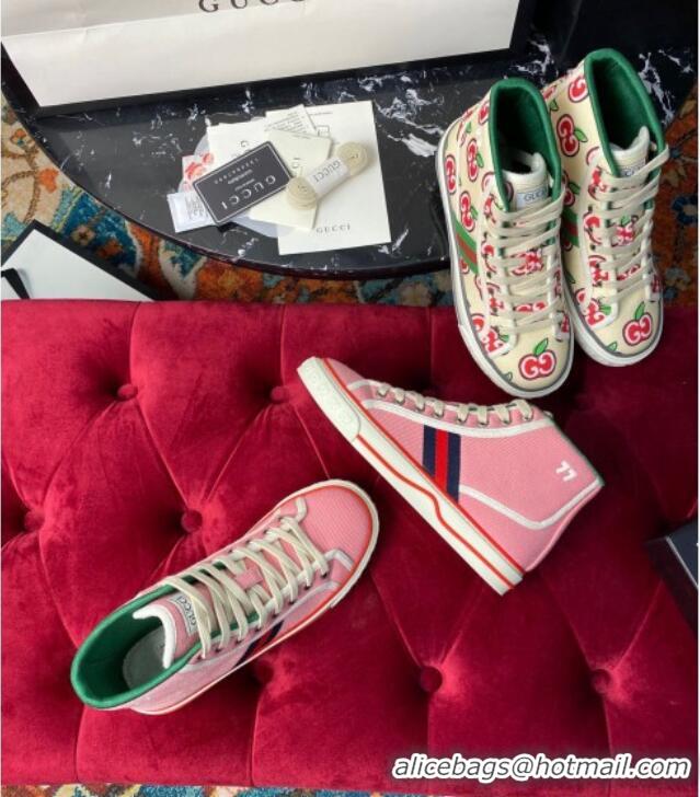 Best Price Gucci Tennis 1977 High Top Sneakers in Pink Canvas 120305