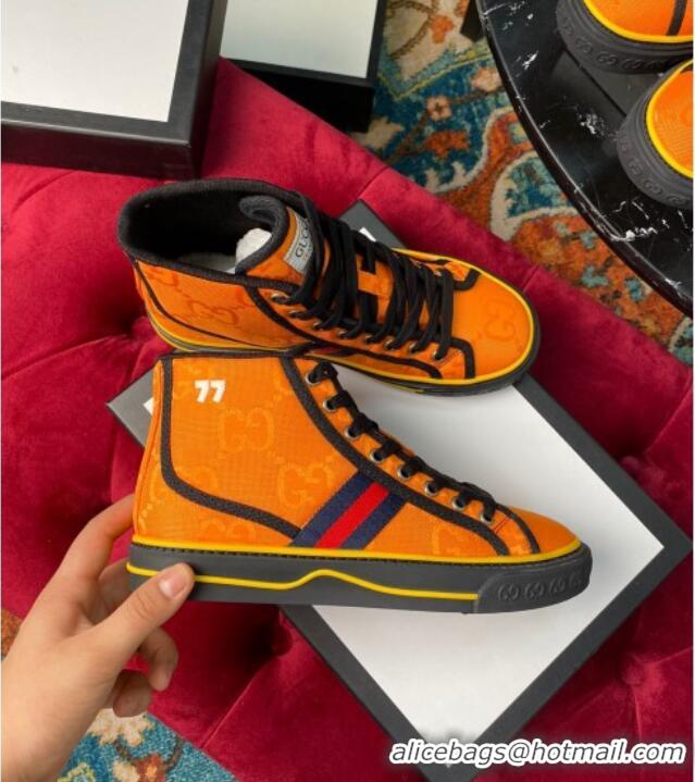 Cute Gucci Tennis 1977 High Off The Grid Top Sneakers in Orange Canvas 120306