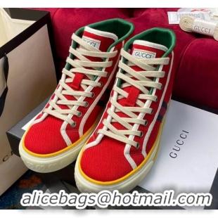 Crafted Gucci Tennis 1977 High Top Sneakers in Red Canvas 120307