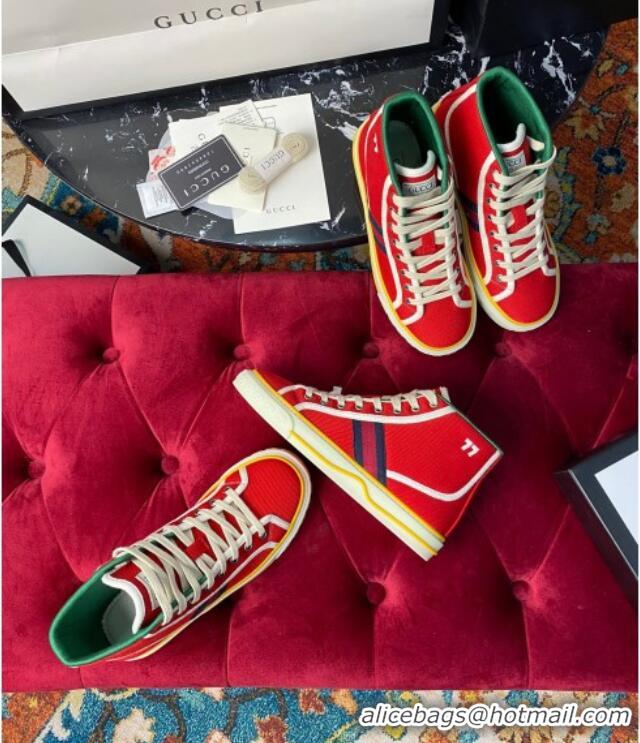 Crafted Gucci Tennis 1977 High Top Sneakers in Red Canvas 120307