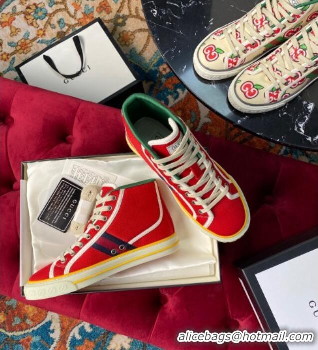 Crafted Gucci Tennis 1977 High Top Sneakers in Red Canvas 120307