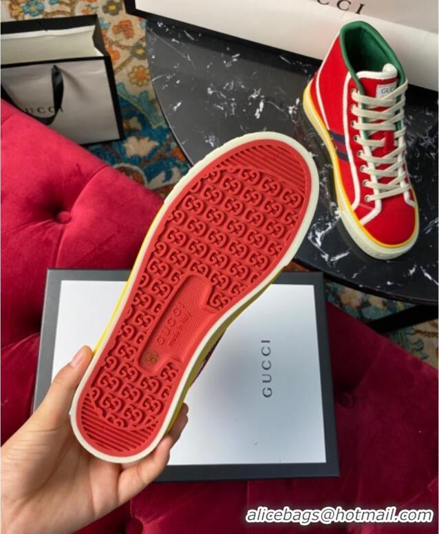 Crafted Gucci Tennis 1977 High Top Sneakers in Red Canvas 120307