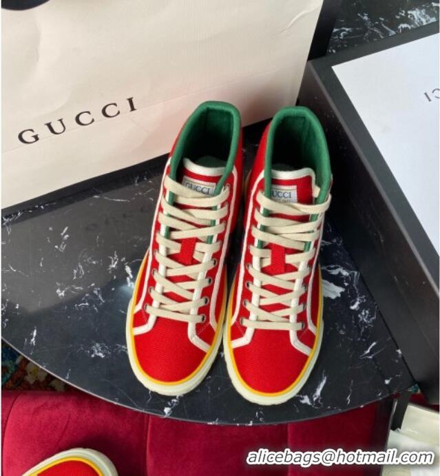 Crafted Gucci Tennis 1977 High Top Sneakers in Red Canvas 120307