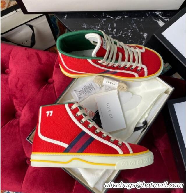 Crafted Gucci Tennis 1977 High Top Sneakers in Red Canvas 120307