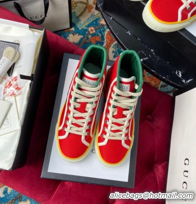 Crafted Gucci Tennis 1977 High Top Sneakers in Red Canvas 120307