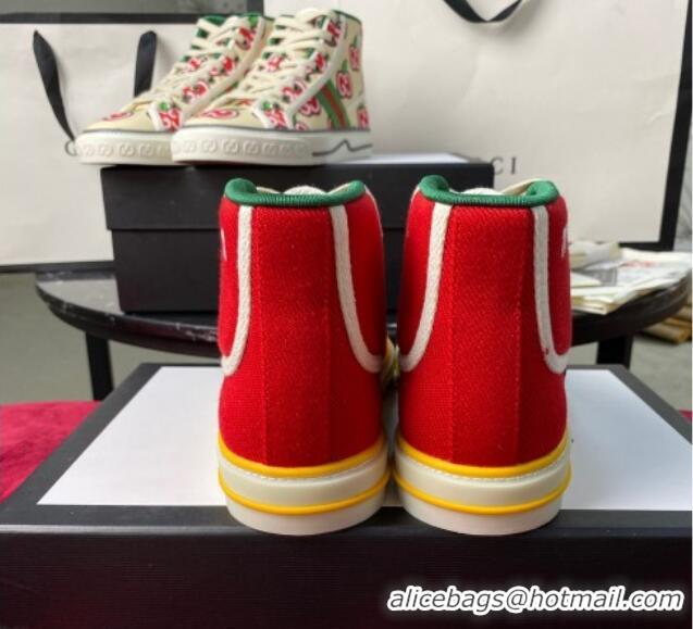 Crafted Gucci Tennis 1977 High Top Sneakers in Red Canvas 120307