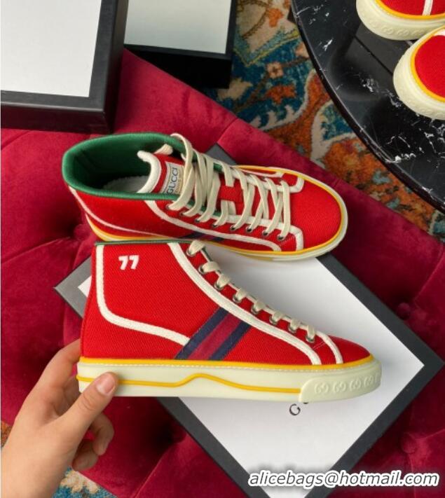 Crafted Gucci Tennis 1977 High Top Sneakers in Red Canvas 120307