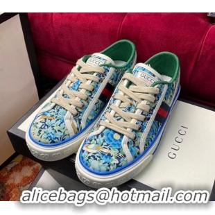 Perfect Gucci Tennis 1977 Liberty London Floral Low-Top Sneakers in Blue Canvas 120310