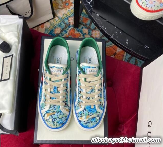 Perfect Gucci Tennis 1977 Liberty London Floral Low-Top Sneakers in Blue Canvas 120310