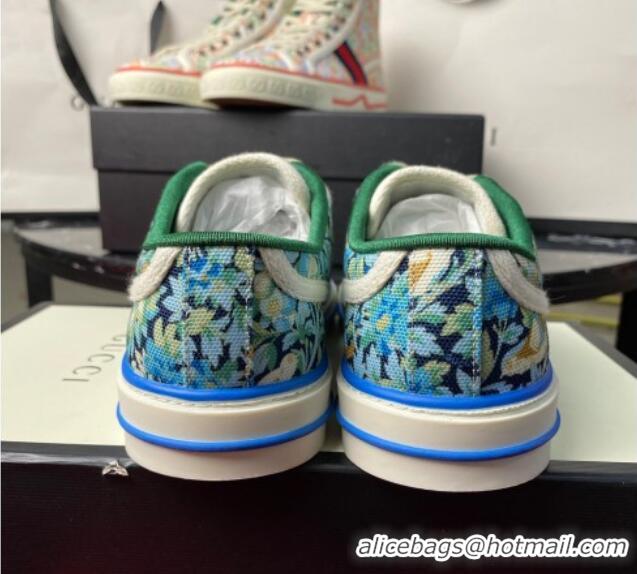 Perfect Gucci Tennis 1977 Liberty London Floral Low-Top Sneakers in Blue Canvas 120310