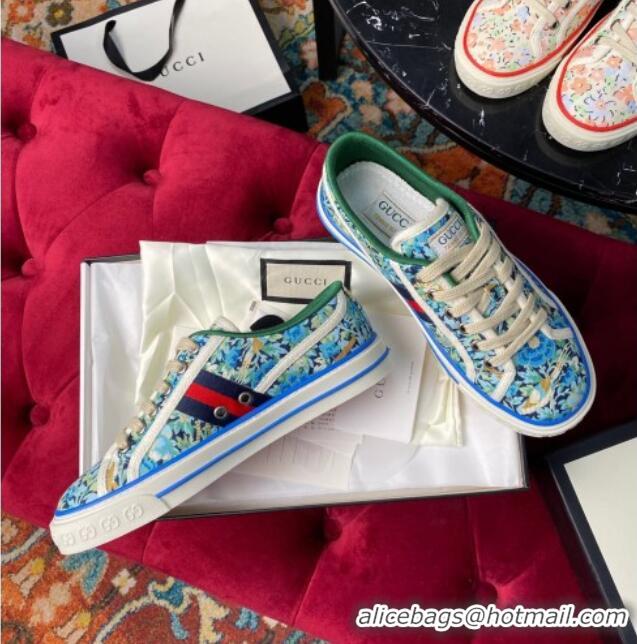 Perfect Gucci Tennis 1977 Liberty London Floral Low-Top Sneakers in Blue Canvas 120310