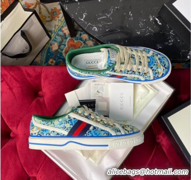 Perfect Gucci Tennis 1977 Liberty London Floral Low-Top Sneakers in Blue Canvas 120310