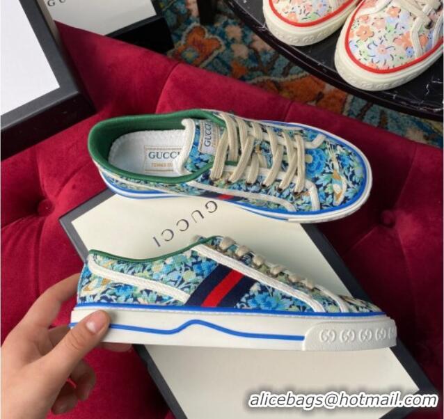 Perfect Gucci Tennis 1977 Liberty London Floral Low-Top Sneakers in Blue Canvas 120310