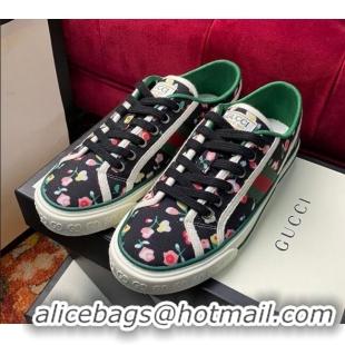 Best Luxury Gucci Tennis 1977 Liberty London Floral Low-Top Sneakers in Black Canvas 120311