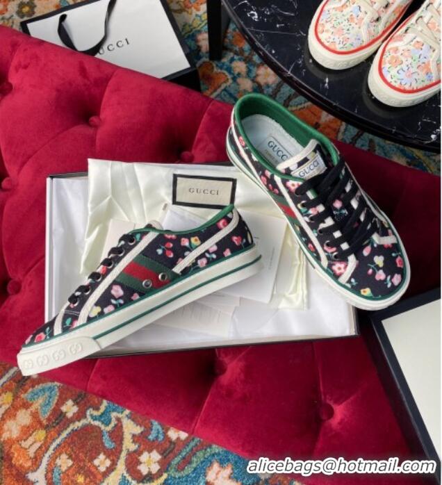 Best Luxury Gucci Tennis 1977 Liberty London Floral Low-Top Sneakers in Black Canvas 120311