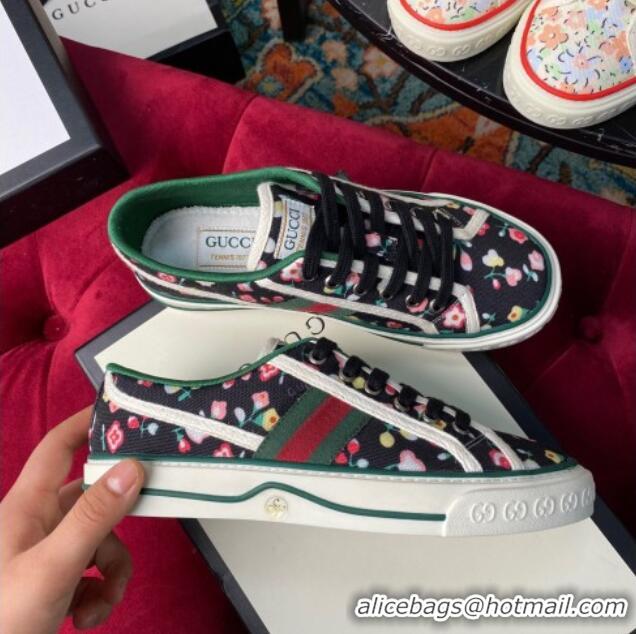 Best Luxury Gucci Tennis 1977 Liberty London Floral Low-Top Sneakers in Black Canvas 120311