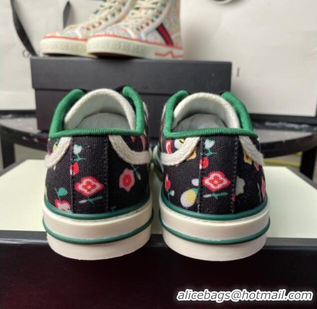 Best Luxury Gucci Tennis 1977 Liberty London Floral Low-Top Sneakers in Black Canvas 120311