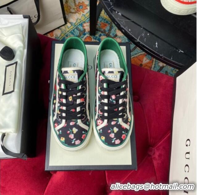 Best Luxury Gucci Tennis 1977 Liberty London Floral Low-Top Sneakers in Black Canvas 120311