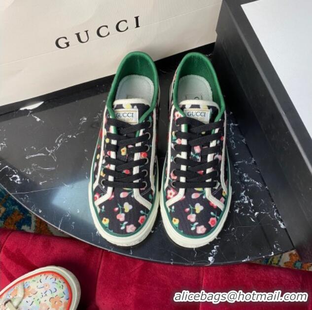 Best Luxury Gucci Tennis 1977 Liberty London Floral Low-Top Sneakers in Black Canvas 120311