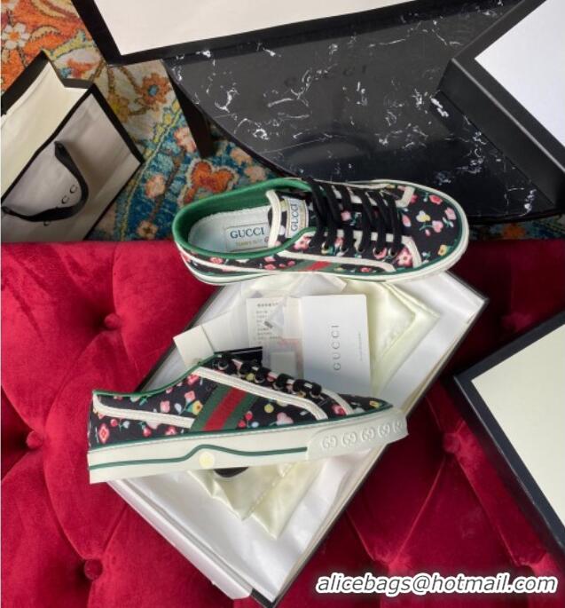 Best Luxury Gucci Tennis 1977 Liberty London Floral Low-Top Sneakers in Black Canvas 120311