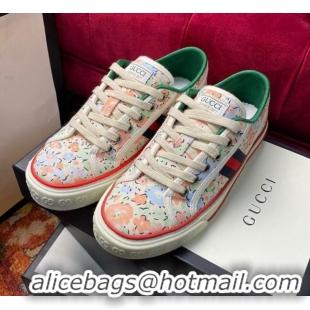 Super Quality Gucci Tennis 1977 Liberty London Floral Low-Top Sneakers in Green Canvas 120312