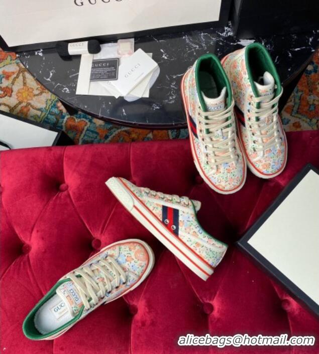 Super Quality Gucci Tennis 1977 Liberty London Floral Low-Top Sneakers in Green Canvas 120312