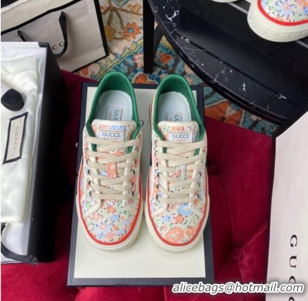 Super Quality Gucci Tennis 1977 Liberty London Floral Low-Top Sneakers in Green Canvas 120312