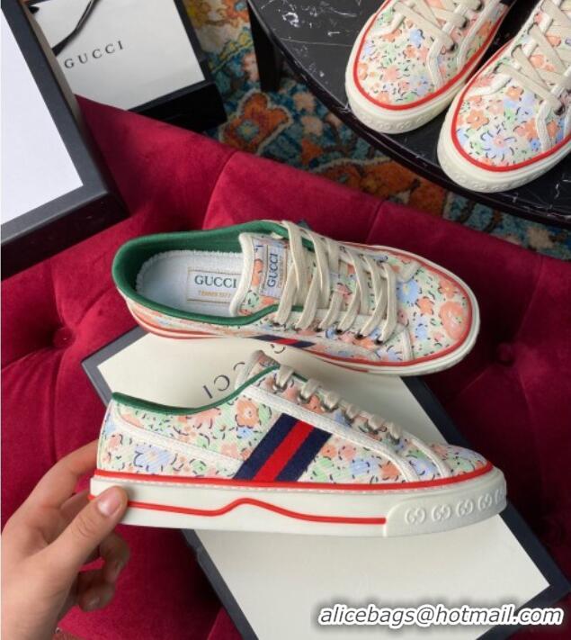 Super Quality Gucci Tennis 1977 Liberty London Floral Low-Top Sneakers in Green Canvas 120312