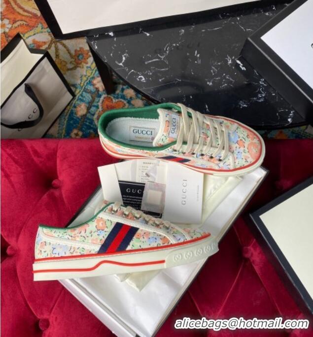 Super Quality Gucci Tennis 1977 Liberty London Floral Low-Top Sneakers in Green Canvas 120312