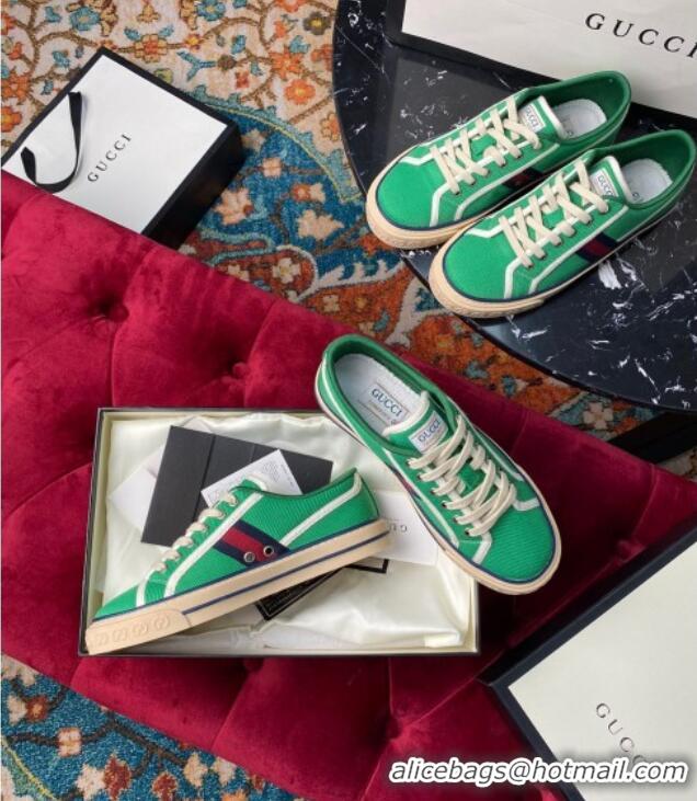 Low Cost Gucci Tennis 1977 Low-Top Sneakers in Green Canvas 120314