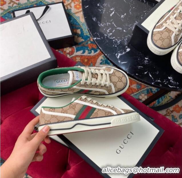 Good Quality Gucci Tennis 1977 Low-Top Sneakers in Beige GG Canvas 120316