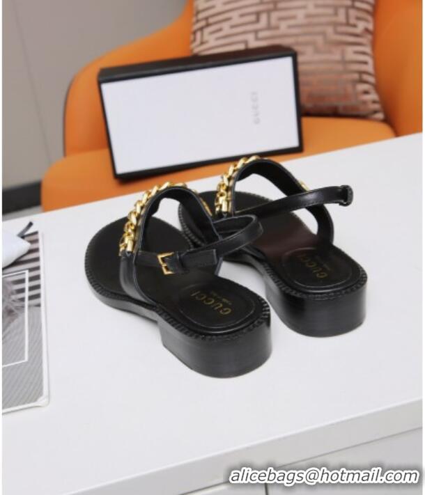 Grade Quality Gucci Leather Thong Sandal with Chain 626599 Black 2020