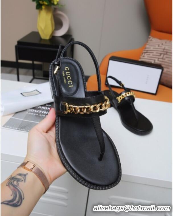 Grade Quality Gucci Leather Thong Sandal with Chain 626599 Black 2020