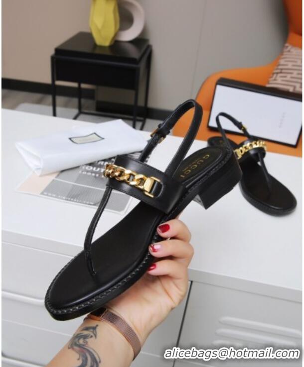 Grade Quality Gucci Leather Thong Sandal with Chain 626599 Black 2020