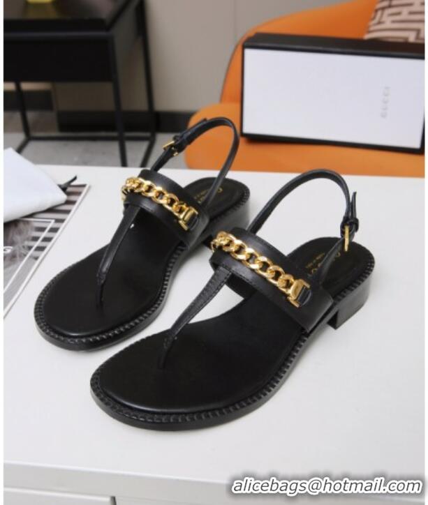 Grade Quality Gucci Leather Thong Sandal with Chain 626599 Black 2020