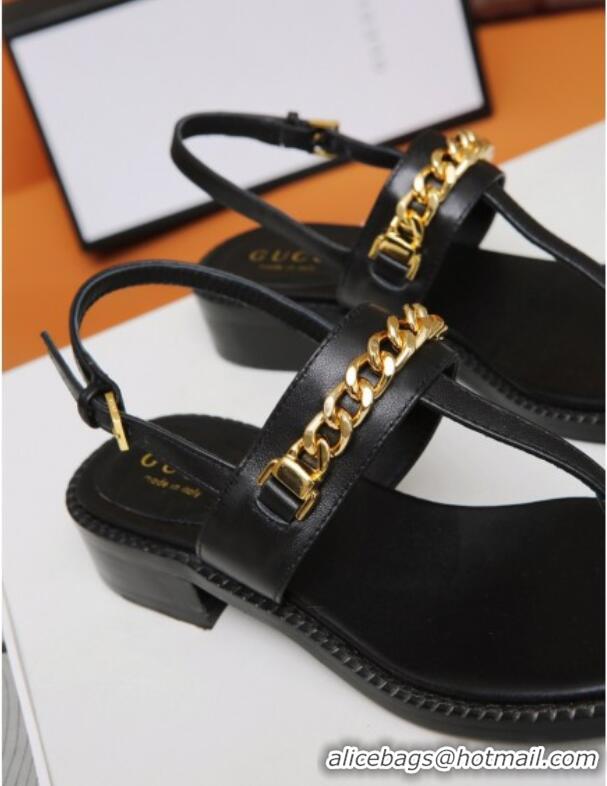 Grade Quality Gucci Leather Thong Sandal with Chain 626599 Black 2020