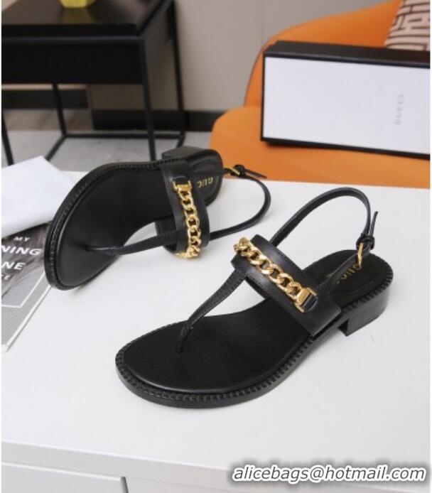 Grade Quality Gucci Leather Thong Sandal with Chain 626599 Black 2020