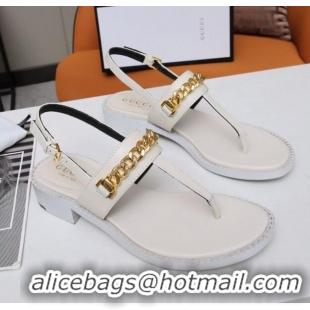 Classic Hot Gucci Leather Thong Sandal with Chain 626599 White 