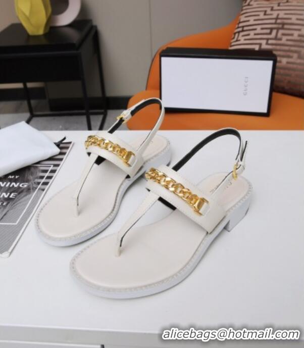 Classic Hot Gucci Leather Thong Sandal with Chain 626599 White 