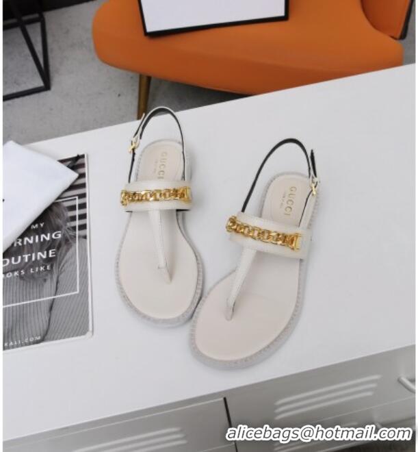 Classic Hot Gucci Leather Thong Sandal with Chain 626599 White 