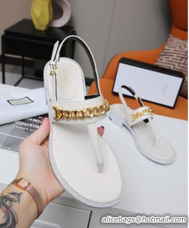 Classic Hot Gucci Leather Thong Sandal with Chain 626599 White 